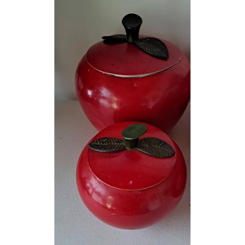 Vtg Red Apple 4-Pc Aluminum Metal Cannister Set MCM Kitchen - Picture 8 of 10